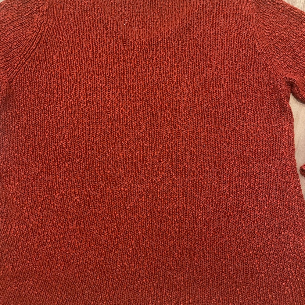 Eileen Fisher Rust Orange Slub Knit V-Neck Pullover Sweater - Relaxed Fit Sz M - Picture 6 of 6